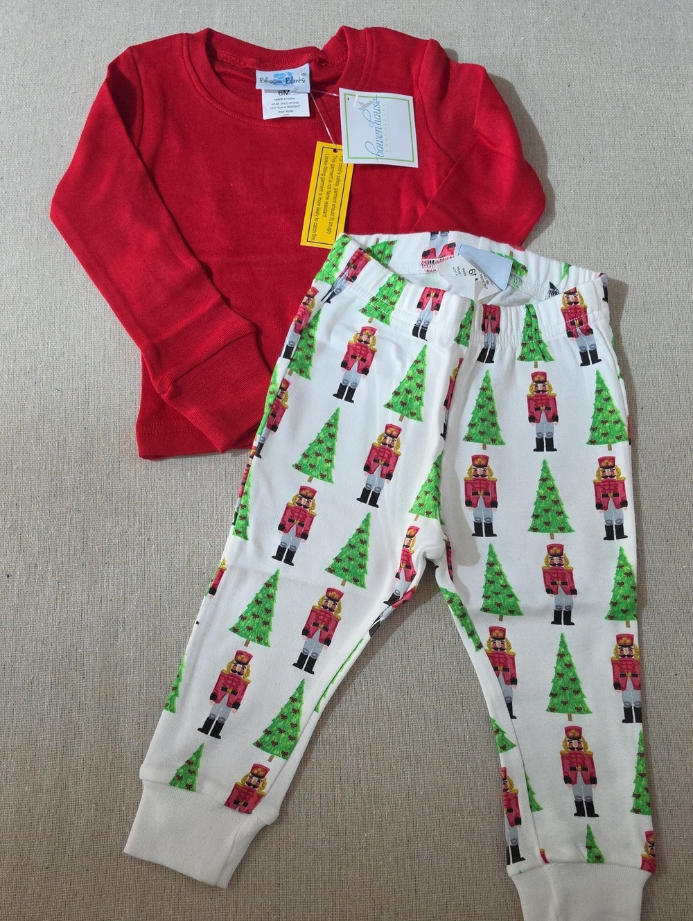 New! Nutcracker Pajamas Red Top & White Print Pants